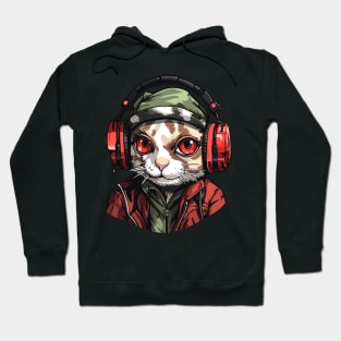 Hardbass Cat With Rave Music Headphones Hoodie